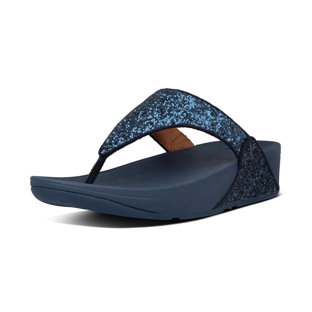 Fitflop Womens Sandals - Lulu Glitter Toe-post - Navy - 245-QAVZIP